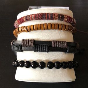 Stacked Men Naga Leather & Spiritual Beads Stack Bracelet